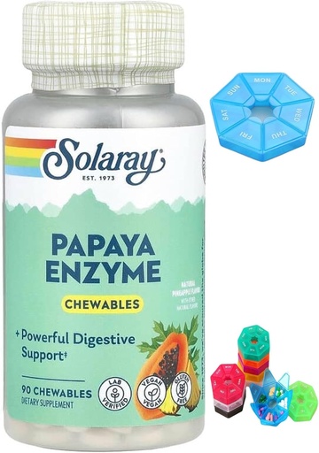 [BRSRABTQPN6BQFL3] Made for Solaray, Papaya Enzyme, Natural Pineapple, 90 Chewables + Bonus 1 Mini Pill Box for 7 Days