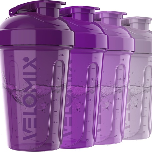 [BRSRAHQHOB7QKCA2] VELOMIX -4 PACK- 20 OZ Protein Shaker Bottles for Protein Mixes, Shaker Cups for Protein Shakes, Small Shaker Bottle Pack, Shaker Cup, Shakers for protein Shakes (Purple Bloom)