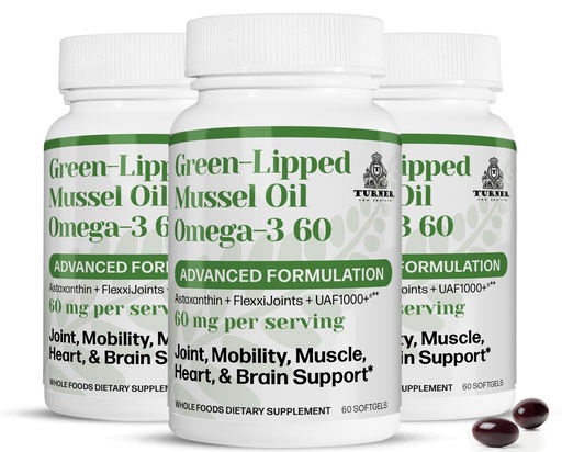 [BRSWYBIDCIPWADQ4] TURNER New Zealand Green Lipped Omega-3 Mussel Oil, 53x Higher Potency with UAF1000+ Super Antioxidant. No Fishy Aftertaste, 3 Bottles, 180 Softgels