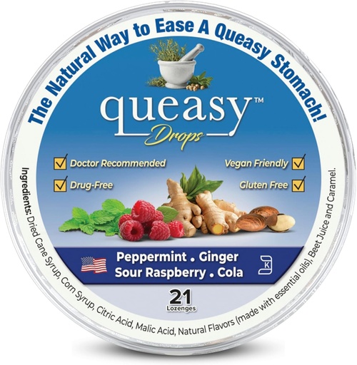 [BRSWI2YPAYDGYHLO] Three Lollies Queasy Drops - Ease Chemotherapy Nausea & Travel Sickness - Alleviates a Dry Mouth - Natural Ingredients - 21 ct