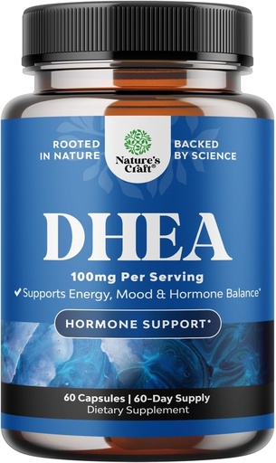 [BRSWY2YDBYCRM3T2] DHEA Supplement for Women & Men - Pure DHEA 100mg for Hormone Balance, Improves Mood Stability, Brain Function, Immune System, Energy & Fertility - Dehydroepiandrosterone Capsules for Adults - 60 Ct