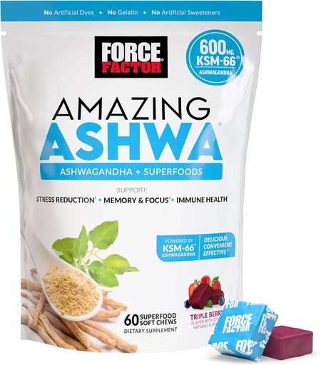 [BRSW2CQLC4BB6AAZ] Factor de fuerza Asombroso Ashwa para el alivio de estrés, memoria, foco y apoyo inmunitario Salud, Ashwaganda Suplemento con KSM-66 Ashwagandha para estrés, 60 cerdas suaves