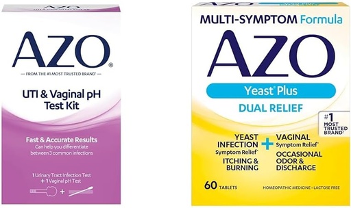 [BRSRAYYYCACGAYA2] AZO Urinary Tract Infection Test Strip + Vaginal pH Test Kit + Yeast Infection & Vaginal Symptom Relief Tablets, 60 Count