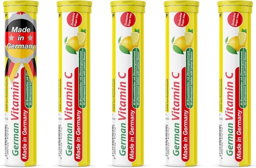 [BRSWYGIQOUMW22AU] T&D German Vitamin C 180 mg - 40 Vegan Drink Effervescent Tablets - Lemon Lime Flavor - Made in Germany