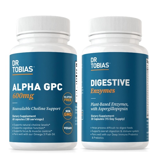 [BRSRAGQFC4NA4HIZ] Dr. Tobias Alpha GPC & Digestive Enzymes - Support Cognitive Function & Everyday Gut Health with Bioavailable Choline Supplement & Premium Enzymes for Digestion, Non-GMO