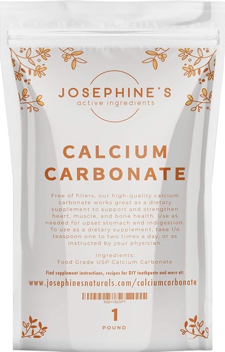 [BRSWGGIDAUHWAALP] Josephine’s Active Ingredients: Calcium Carbonate Powder - Food Grade Supplement, Heartburn Relief, Ingredient for DIY Toothpaste and Chalk Paint Projects - 1 lb. - No Additives or Fillers