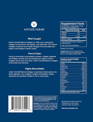 [BRSROFQHAAMWGELP] Antler Farms - 100% puhas, puhas mere kollageeni pulber Wild Caught Pacific Snapperist, 12 oz - Lahustub kuumades või külmades vedelikes, väga biosaadav, kiire imendumine, maitse puudumine või lõhn