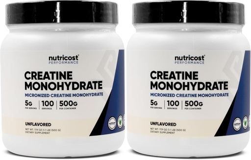 [BRSROCD5BMFAKYDX] Nutricost Creatine Monohydrate Powder (2 Pack) - 5g per Serving, 100 Servings, 500g (17.9 oz) - Scoop Included