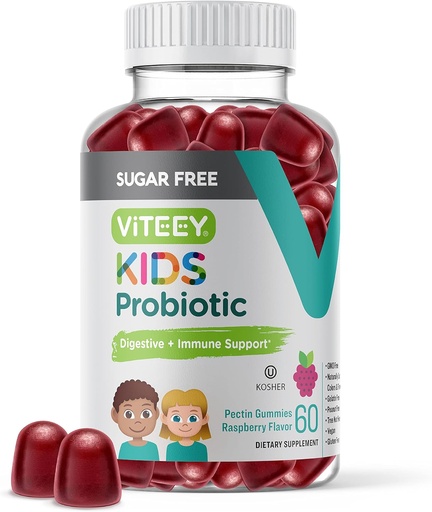 [BRSRMFA3DECR6H36] Viteey Probiotic Gummies for Kids - 2 Billion CFUs - Probiotics Kids Constipation Relief, Natural Immune & Digestive Health Support - Vegan, Gelatin Free, GMO Free - Tasty Chewable Raspberry Flavored
