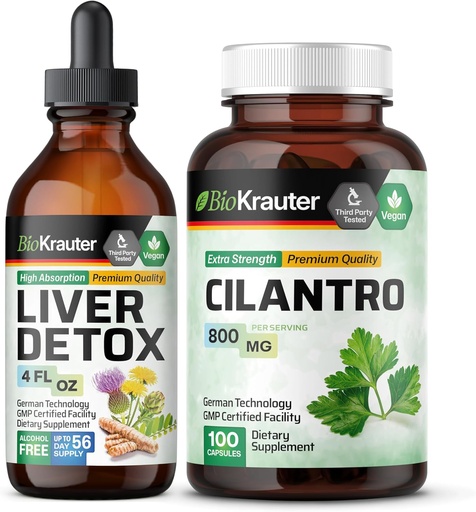 [BRSRAGL5OEDQME37] BIO KRAUTER Liver Detox Tincture 4 Fl. Oz. & Cilantro 100 קפסולות