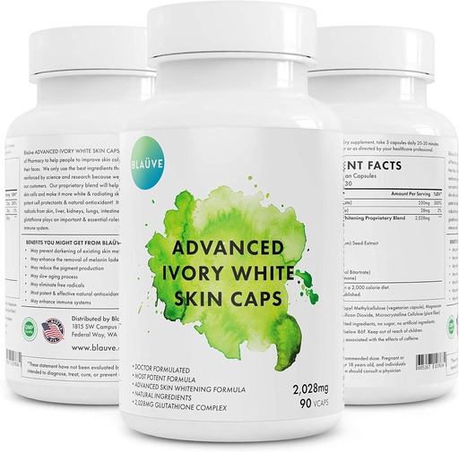 [BRSW2YD4B4PBGYIV] Advanved Ivory Skin Caps-Fiency 2028 מ"ג Glutathione Skin Whitening 90 קפסולות- GSH - Best Whitener-Whitens/Lightens Your Skin Tone-Natural Dark Spot Remover-Doctor פורמולה