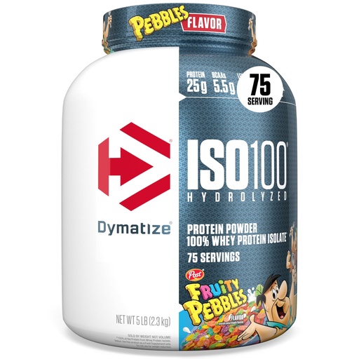 [BRSWYZ34CF6WKYL6] Dymatize x Fruity Pebbles ISO100 Whey Protein Powder Isolate, 25g of Protein, 5.5g BCAAs, 120 Cal., Gluten Free, 1g Fat, 1g Sugar, 2g Carb (75 Servings)