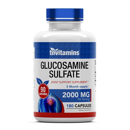 [BRSWIYI7CV4WYYLI] tnvitamins Glucosamine Sulfate Capsules 2000 MG (180 Count) | Joint Support* Supplement for Women & Men | Produced in The USA | Promotes Flexibility & Mobility