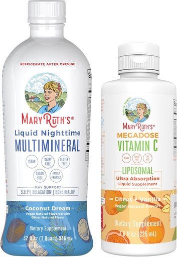 [BRSRAZD6CUBWCEYV] MaryRuth’s Nighttime Multimineral (Coconut) & Vitamin C Liposomal (Citrus & Vanilla) | Clean Label Project Verified® | Supplement for Bedtime & Antioxidant | Vegan, Non-GMO, Gluten Free