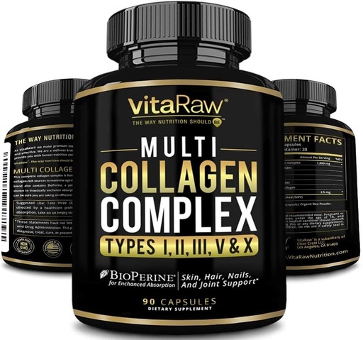 [BRSWGCT4OQORYFDL] VitaRaw Collagen Pills 1800 mg - Multi Collagen Supplements (Types I, II, III, V & X) Grass Fed Non GMO Collagen Peptides Pills for Hair, Skin and Joints - Hydrolyzed Collagen Protein Powder