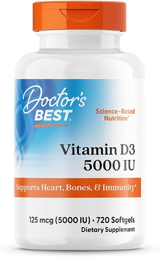[BRSWIGAOCRYBSAY7] Meilleur vitamine D3, gélule 5, 000 Iu pour les os sains, les dents, le coeur et le soutien immunitaire, non-OGM, sans gluten, sans soja, 720 Compte (paquet de 1)