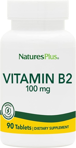 [BRSWIYYGBUBQKCTI] Natures Plus Vitamin B2 (Riboflavin) - 100 mg, 90 Vegetarian Tablets - Natural Energy & Metabolism Booster, Promotes Overall Health - Gluten-Free - 90 Servings
