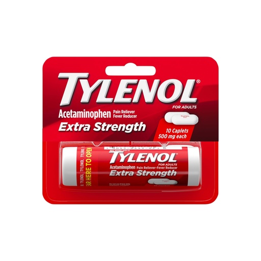 [BRSWIBQDOR7B6ALY] Tylenol Extra Strength Caplets, 500 mg Acetaminophen, Travel Size, 10 ct