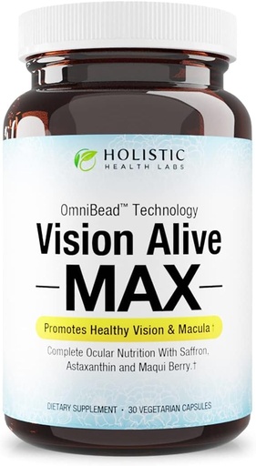 [BRSWY2TRC4HAYHI2] Holistic Health Labs Vision Alive Max with 8 Natural Ingredients Lutemax ® 2020, Bilberry, Blueberries, c3g from Black Currant, Maqui Berry, Saffron, and Astaxanthin (30 Count (Pack of 1))