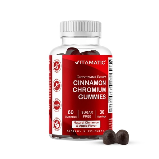 [BRSRMYD2CB7REFLV] Vitamatic Chromium & Ceylon Cinnamon Gummies – Sugar-Free Botanical Extract Supplement – Vegan, Non-GMO, Gluten-Free – Plant-Based Gummies – 60 Count