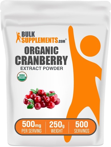 [BRSWKZICDF6WYALO] BulkSupplements.com Organic Cranberry Extract Powder - Organic Cranberry Flavoring Powder, Sourced from Vaccinium Macrocarpon Fruit - Vegan & Gluten Free, 500mg per Serving, 250g (8.8 oz) (Pack of 1)