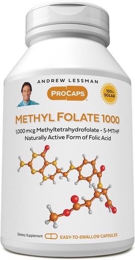 [BRSWY2QLDMAQMC3D] ANDREW LESSMAN Metil Folate 1000 mg - 240 Capsules - 1000 mcg L-Methyl Folate, Potent Levels of Essential Vitamin B9. Supports Health Heart, Brain, Immune ve Hamile. Swallow Capsules kolay
