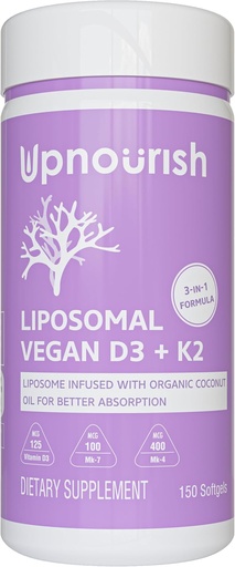 [BRSW2AA7CJYG23D6] UpNourish Certified Vegan Vitamin D3 5000 IU K2 MK4 MK7 500 mcg Addition, 150 Softgels, Plant Based Liposomal Vitamin DK with Organic Coconut Oil, Nonguin, Gluten and Glugenes Free