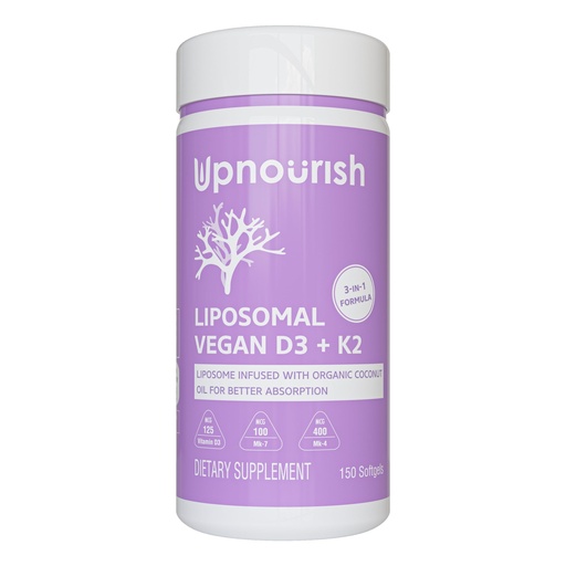 [BRSW2AA7CJYG23D6] UpNourish Certified Vegan Vitamin D3 5000 IU K2 MK4 MK7 500 mcg Supplement, 150 Softgels, Plant Based Liposomal Vitamin D K with Organic Coconut Oil, Non GMO, Gluten and Gelatin Free