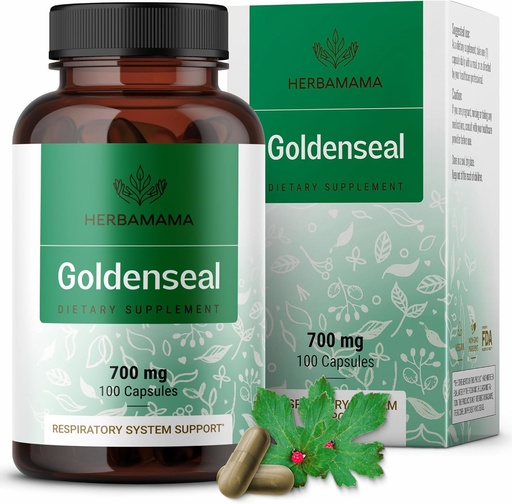 [BRSWGBD4DEMGKHLZ] HERBAMAMA Goldenseal Root Capsules 700mg - Respiratory System & Immune Support with Goldenseal Powder Supplement - Vegan, Non-GMO