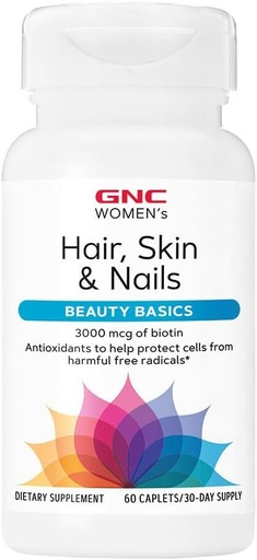 [BRSWK2YDAYBQYA3Y] GNC Women's Hair, Skin & Nails | Daily Multivitamin Blend | Biotin (3.000 mcg), Hyaluronsäure, Vitamine C & E mit Niacin | Hinzugefügt Antioxidantien | Unterstützt Frauen Gesundheit und Schönheit | 60 Caplets