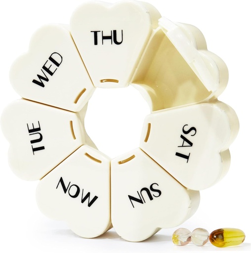 [BRSRAGAYAR5RUGY4] MOLN HYMY Large Weekly Pill Box 7 Day, Cute Pill Case Organizer 1 time a Day, Floral Pill Container Once Daily, Pretty Medicine Dispenser for Vitamin/Fish Oil/Medication/Supplements (Milky White)