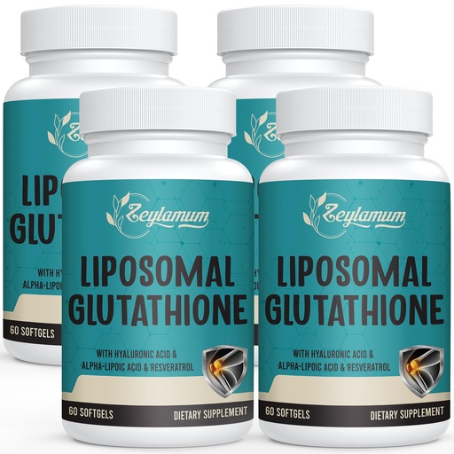 [BRSRMCA7BUMB6YI2] 2400 MG Liposomal Glutathione Softgels, Max Absorption, Active Form L-Glutathione Reduced (GSH), with Hyaluronic Acid, Resveratrol, Master Antioxidants for Detox, Brain, Immune System, 240 Softgels