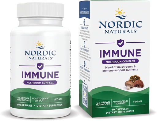 [BRSW2CY2DIFGYCL2] Nordic Naturals Immune Mushroom Complex, Unflavored - 60 Capsules - Adaptogenic Support - Multi-Mushroom Blend - Optimal Wellness - Non-GMO - Certified Vegan - 30 Servings