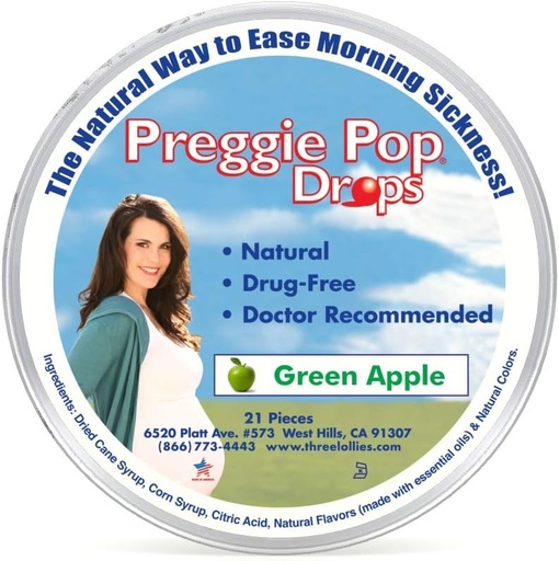 [BRSWIYQ5AQOBE3QV] Three Lollies Preggie Pop Drops, Natural Green Apple, 21 Count