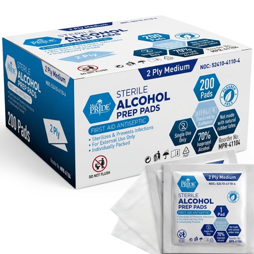 [BRSWGFD3BYMG2F3H] MED PRIDE Sterile Alcohol Prep Pads, Antiseptic, 70% Isopropyl, Individually Wrapped, Medical Grade 2 Ply Wipes (200 Count (Pack of 1) White)