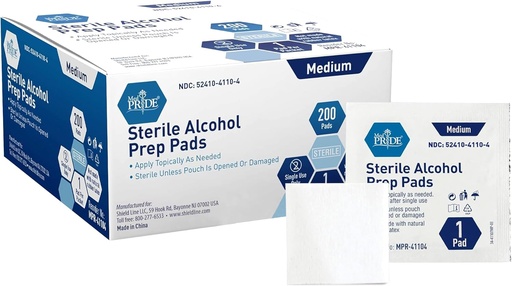 [BRSWGFD3BYMG2F3H] MED PRIDE Sterile Alcohol Prep Pads, Antiseptic, 70% Isopropyl, Individually Wrapped, Medical Grade 2 Ply Wipes (200 Count (Pack of 1) White)