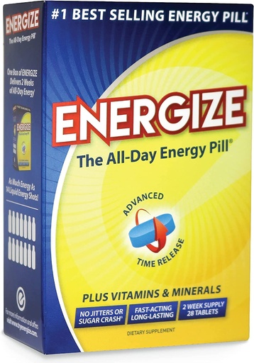 [BRSWIEANOMORKGA7] Energize Caffeine Pills - Fast Acting Energy Pill - Healthy Focus Brain Supplement - Improved Performance, Alertness, and Clarity - All Day Energy, No Jitters, No Crash - 28 Time Released Tablets