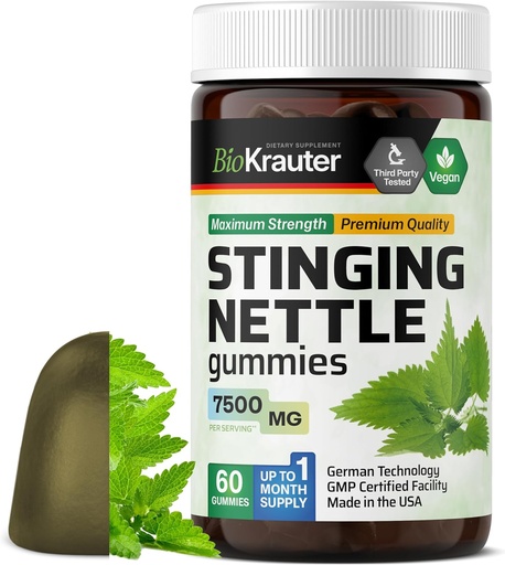 [BRSRMEIDAV5QAC3U] BIO KRAUTER Sting Nettle Gummies - 7500 mg Indarra - 60 Chews - Nettle Root 10:1 Erauzi - Urinary Support Supplement - Vegan Gummies Gelatin-Free Formula