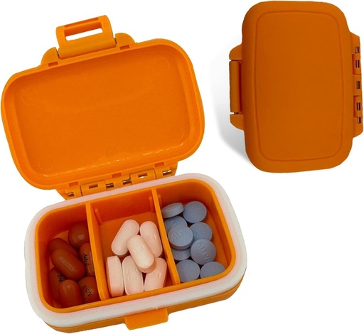 [BRSRAHATBB6RE2D5] Travel Pill Organizer - Tartós, Vízmentes Pill Case Travel Size 3 Commodities - Compact Pill Travel Case for Vitamins, Supplements, Medicine - Travel Pill Container for Purse (Orange)
