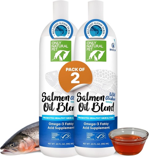 [BRSROBL2A4BRAFL4] Only Natural Pet Wild Alaskan Salmon Oil for Dogs & Cats - Omega 3 & 6 Supplement for Pets - EPA & DHA Fish Oils, All Natural Joint Support, Promote Healthy Skin, Coat & Heart - 20 Fl Oz (Pack of 2)
