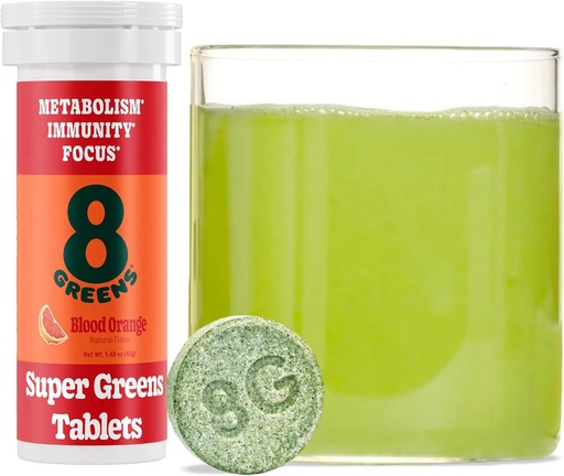 [BRSWYZA5DN5A42Q6] 8Greens Supergreens Tablets | Super Greens Powder Superfood Tablet, Metabolism Immunity & Focus, Daily Greens Effervescent Tablets, Organic: Aloe Vera, Spirulina, Chlorella, Blood Orange, 10 Servings