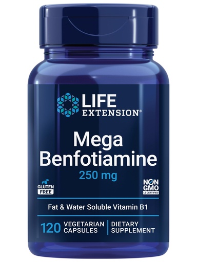 [BRSWIYQGCAABWYD2] Life Extension Mega Benfotiamine, 250 mg, a fat-soluble form of thiamine, healthy metabolism, ultra-bioavailable vitamin B1, high potency, gluten-free, non-GMO, vegetarian, 120 capsules