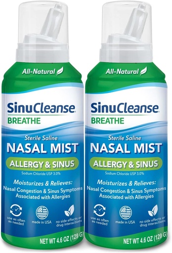 [BRSW2ZYDPINQIEQV] SinuCleanse Allergia & Sinus Sterile Saline Nasal Spray, Ultra Fine Mist, Instant Moisturizes & Relieves Súlyos orrdugulás miatt allergia, 4.6 Oz (2 Pack), Készült az Egyesült Államokban