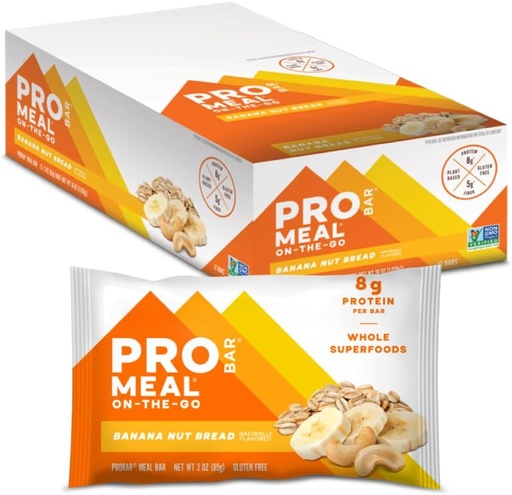 [BRSWG2TQOZ6R4ELU] PROBAR - MEAL Bar, Banana Nut Bread, Non-GMO, Gluten-Free, Healthy, Plant-Based, Whole-Food Ingredients, Natural Energy (12 Count)