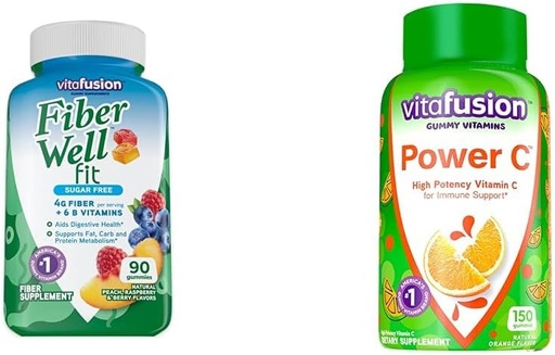 [BRSRAY33OYBQGELL] Vitafusion Fiber Well Fit Gummies 90 Count and Power C Vitamin C Gummies for Immune Support 150 Count