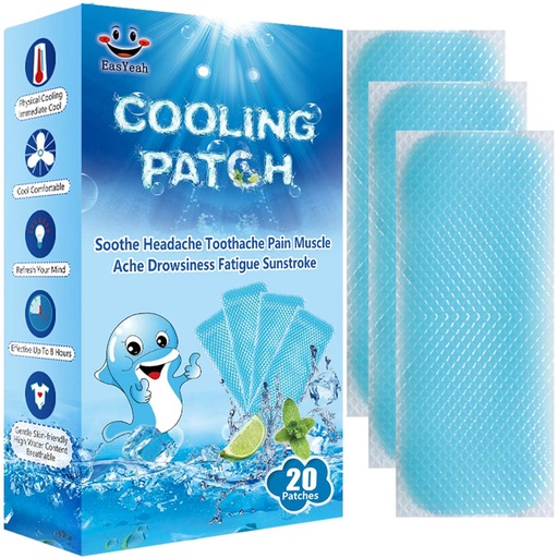 [BRSWYHATA4BRQA3X] 20 Sheets Cooling Patches for Fever Discomfort & Pain Relief, Cooling Relief Fever Reducer, Soothe Headache Pain, Pack of 20 Blue