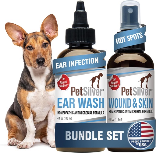 [BRSRABQDPN7WOFYV] PetSilver - Wound " Skin Spray (4 fl oz) and Ear Wash (8 fl oz) with Patented Chelated Silver - Wound Care, Hot Spot, " Itch Relief Spray - Ear Cleaner " Treatment for Cats and Dogs - Made in USA