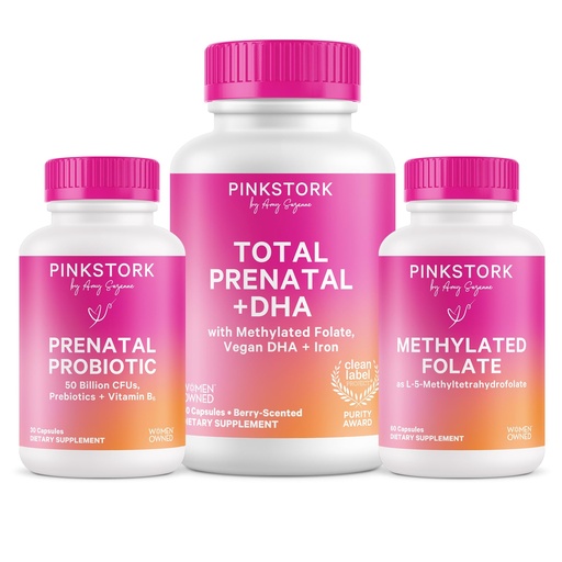 [BRSW2GQDAV7AM234] Pink Stork Total Prenatal, Probiotic & Methyl Folate – Pregnancy Wellness Bundle