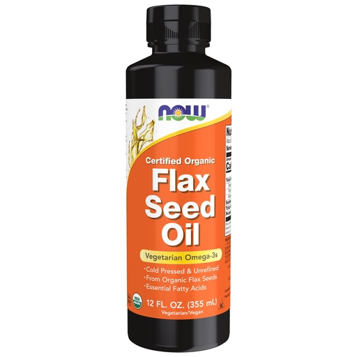 [BRSWIYQEAQDAYYI7] NOW Foods Supplements, Certified Organic Flax Seed Oil Liquid, Cold-Pressed and Unrefined, 12-Ounce