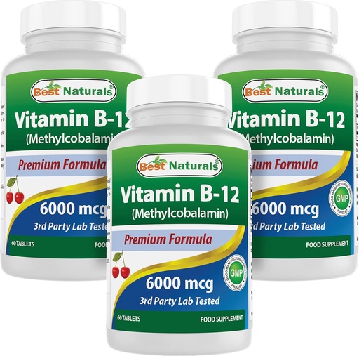 [BRSW2AYFA4MRSCT7] Best Naturals Vitamin B-12 as Methylcobalamin (Methyl B12), 6000 mcg 60 Sublingual Tablets (60 Count (Pack of 3))